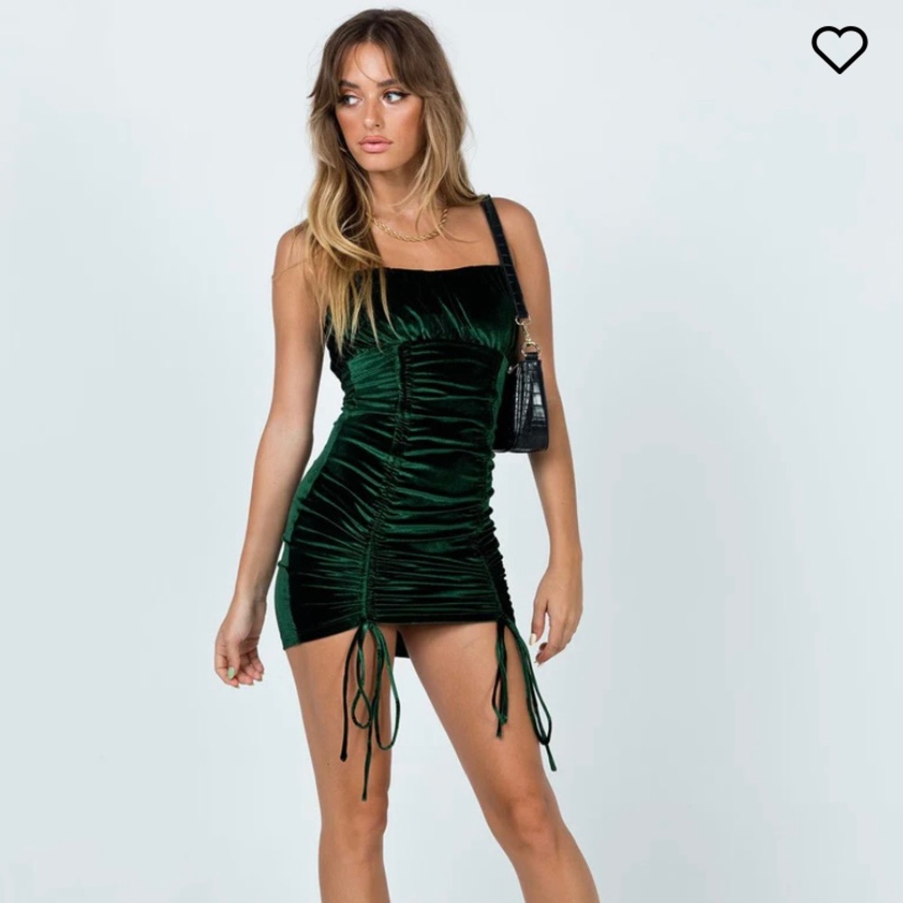 Princess Polly Isla Mini Dress Emerald Green Velvet